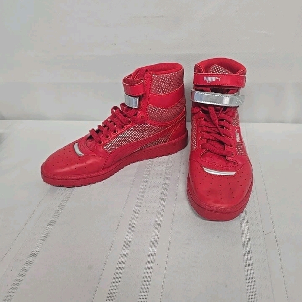 Puma Sky II Hi Future Red Silver High Top Sneakers Women's Size 8 Retro Shoes